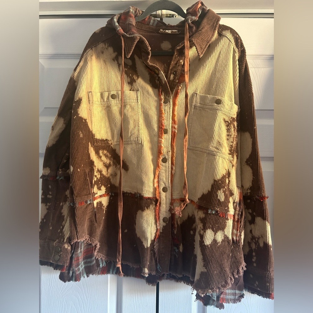 Brown & Cream w/flannel Corduroy Hoodie Jacket
